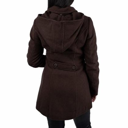 Imagem de Casaco Feminino Peleteria Cordeiro Lã com Capuz Marrom 2874