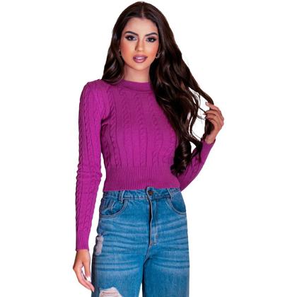 Imagem de Casaco Frio Feminino Inverno Manga Longa Tricot Quente Top Sobretudo Blusa Trança Tricô Parka Quentinho Mulher Estiloso