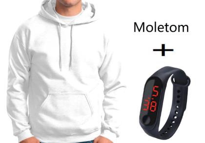 Imagem de Casaco Moletom Masculino Feminino blusa de frio Com Capuz e bolso Canguru com relógio digital- K101