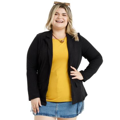 Imagem de Casaco Plus Size Canelado Feminino Com Bolsos Falsos e Abertura Central 10425A