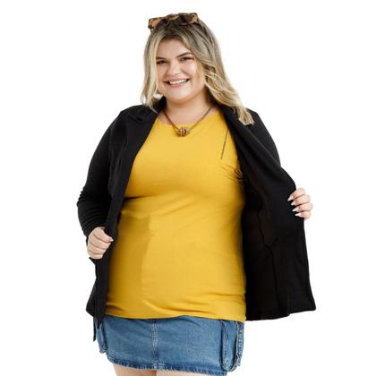 Imagem de Casaco Plus Size Canelado Feminino Com Bolsos Falsos e Abertura Central 10425A