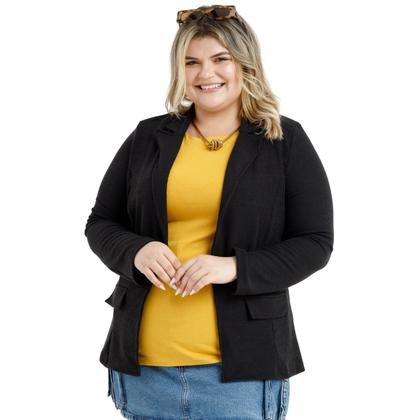 Imagem de Casaco Plus Size Canelado Feminino Com Bolsos Falsos e Abertura Central 10425A