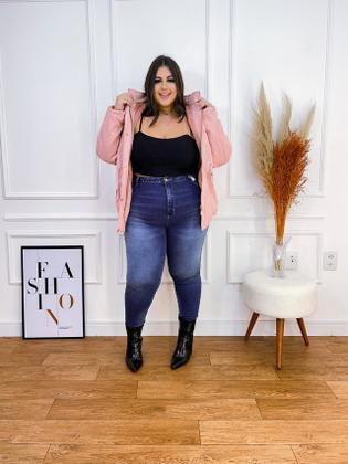 Imagem de Casaco Plus Size Dupla Face Rosa com Pelo Preto