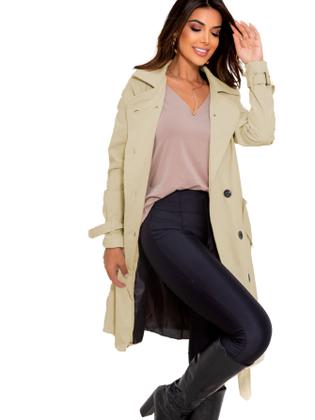 Imagem de Casaco Sobretudo Feminino Com Botões e Cinto