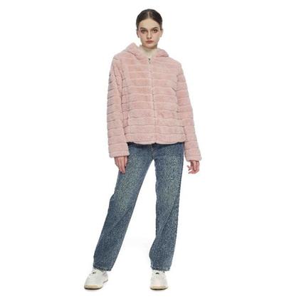 Imagem de Casaco Teddy Feminino Com Capuz E Zíper Peluciado Forrado