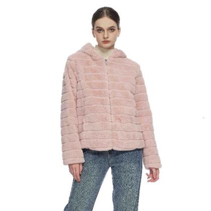 Imagem de Casaco Teddy Feminino Com Capuz E Zíper Peluciado Forrado