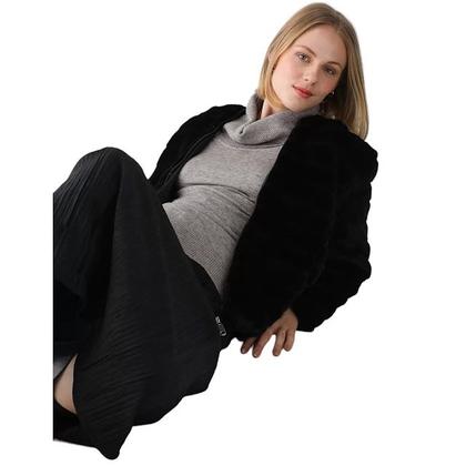 Imagem de Casaco Teddy Feminino Com Capuz E Zíper Peluciado Forrado