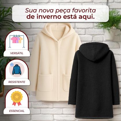 Imagem de Casaco Teddy Feminino Plus Size Peluciado Inverno Capuz Bolso Pelo Quentinho Casual