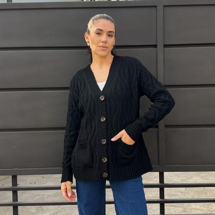 Imagem de Casaco Trançado com Bolso em Tricot