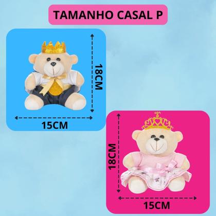Imagem de Casal De Ursinhos Pelúcia Príncipe E Princesa Realeza Bebe Presente Almofada Para Nicho Atacado