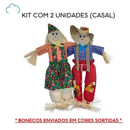 Imagem de Casal espantalhos palha decorativo festa junina 2 unidades