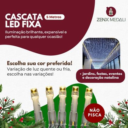 Imagem de Cascata 200 Led 5 Metros Natal Luz Fixa Com Emenda 127V e 220V
