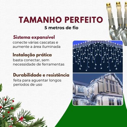 Imagem de Cascata 200 Led 5 Metros Natal Luz Fixa Com Emenda 127V e 220V