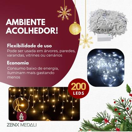 Imagem de Cascata 200 Led 5 Metros Natal Luz Fixa Com Emenda 127V e 220V