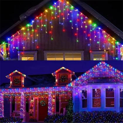 Imagem de Cascata 400 Leds Colorida Pisca 9,5 Metros Decoração Natal 8 Funções 110v 