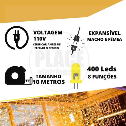 Imagem de Cascata 400 Leds Colorido 10 Metro C/ Fio Branco 8 Funções 110V