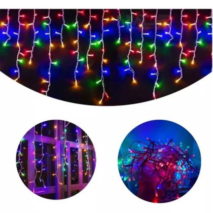 Imagem de Cascata 400 Leds Colorido 10 Metro C/ Fio Branco 8 Funções 110V