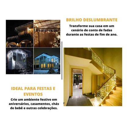 Imagem de Cascata 400 Leds Colorido 10 Metro C/ Fio Branco 8 Funções 110V