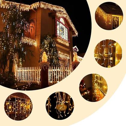 Imagem de Cascata 400 Leds Multifunção Decoração Luzes De Natal Enfeite Com 8 Funções 10M Pisca Pisca