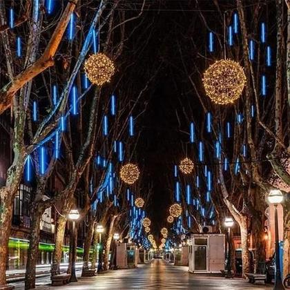 Imagem de Cascata Bastão 8 Tubo 384 Led Chuva Meteoro  Azul Bivolt Iluminação Natalina