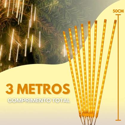 Imagem de Cascata Bastão LED Chuva Meteoro Natal Snowfall 8 Tubos 50cm Luz Branca Bivolt 288 LEDs