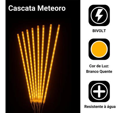 Imagem de Cascata Bastão LED Chuva Meteoro Natal Snowfall 8 Tubos 50cm Luz Branca Bivolt 288 LEDs