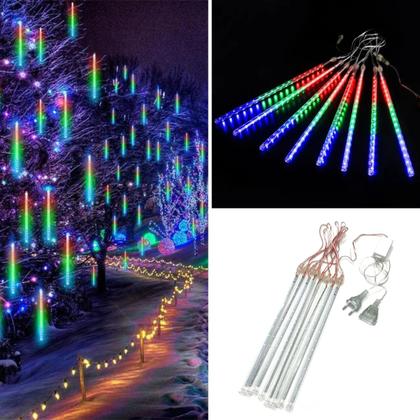 Imagem de Cascata C/8 Tubos Queda Pisca Chuva Led Decoração Natal 50cm