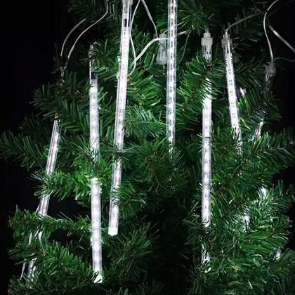 Imagem de Cascata Chuva de Neve 180 LEDs Natal 6 Tubos Enfeite Natalino Pisca Pisca Iluminaçao Decoraçao Queda Gelo