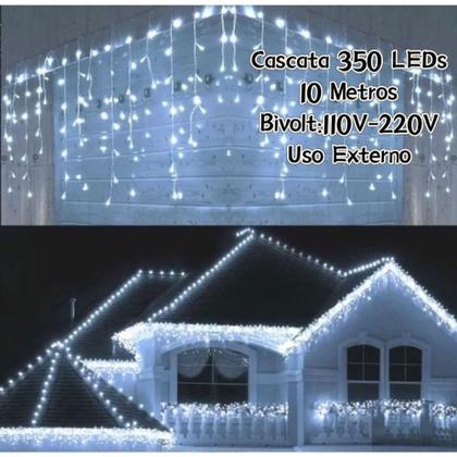 Imagem de Cascata De Natal 350 LEDS Bivolt 8 Funções 10metros Uso Externo Conectores Macho e Fêmea Pisca