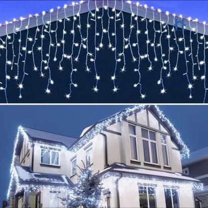 Imagem de Cascata De Natal 350 LEDS Bivolt 8 Funções 10metros Uso Externo Conectores Macho e Fêmea Pisca