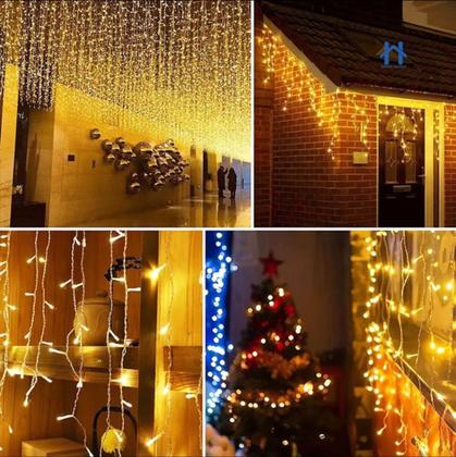 Imagem de Cascata De Natal 350 LEDS Bivolt 8 Funções 10metros Uso Externo Conectores Macho e Fêmea Pisca