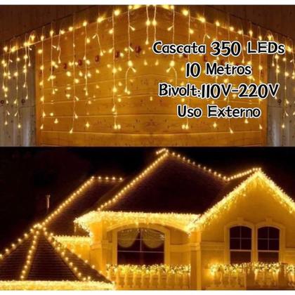 Imagem de Cascata De Natal 350 LEDS Bivolt 8 Funções 10metros Uso Externo Conectores Macho e Fêmea Pisca