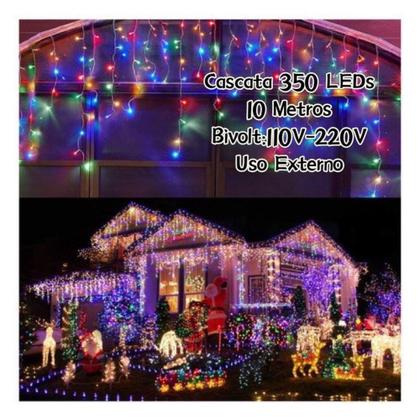 Imagem de Cascata De Natal 350 LEDS Bivolt 8 Funções 10metros Uso Externo Conectores Macho e Fêmea Pisca