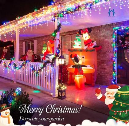 Imagem de Cascata De Natal 350 LEDS Bivolt 8 Funções 10metros Uso Externo Conectores Macho e Fêmea Pisca