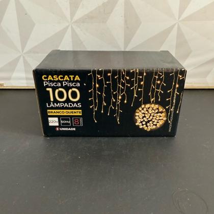 Imagem de Cascata de natal de led pisca pisca com 100 lâmpadas fio transparente 220V decoração branco quente