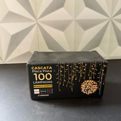 Imagem de Cascata de natal de led pisca pisca com 100 lâmpadas fio transparente 220V decoração branco quente