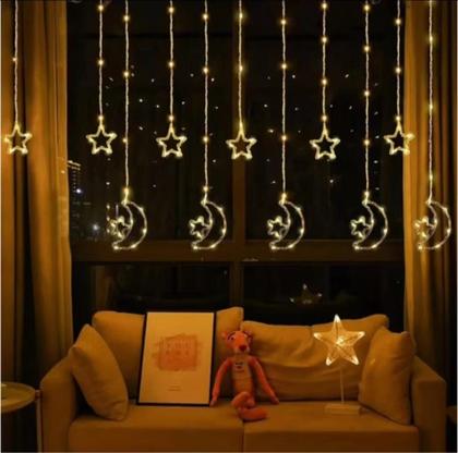 Imagem de Cascata Decoração Natal Fio De Fada Lua E Estrela 115 Leds