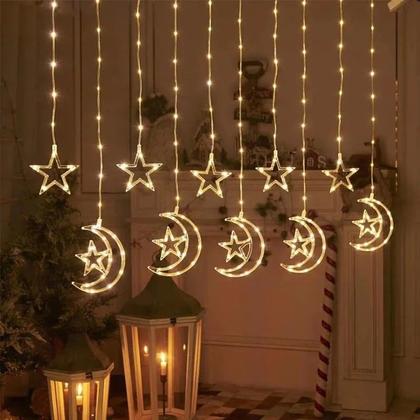 Imagem de Cascata Decoração Natal Fio De Fada Lua E Estrela 115 Leds