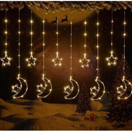 Imagem de Cascata Decoração Natal Fio De Fada Lua E Estrela 115 Leds