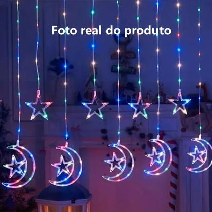 Imagem de Cascata Decoração Natal Fio De Fada Lua E Estrela 115 Leds