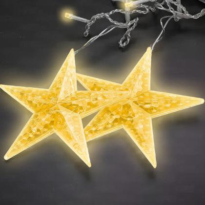 Imagem de Cascata LED Natalina Lua e Estrelas Branco Quente Decoração Interna e Externa 4,5m Pisca Pisca