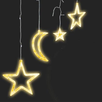 Imagem de Cascata LED Natalina Lua e Estrelas Branco Quente Decoração Interna e Externa 4,5m Pisca Pisca