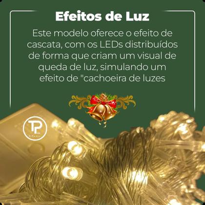 Imagem de Cascata Natalina 400 Leds Decoração Natal Festas Pisca Pisca até 10m Fixo ou 8 Funções 110v e 220v