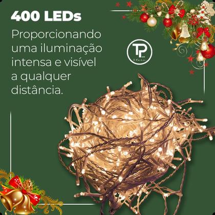 Imagem de Cascata Natalina 400 Leds Decoração Natal Festas Pisca Pisca até 10m Fixo ou 8 Funções 110v e 220v