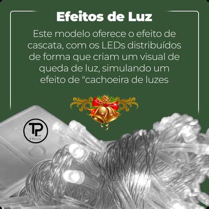 Imagem de Cascata Natalina 400 Leds Decoração Natal Festas Pisca Pisca até 10m Fixo ou 8 Funções 110v e 220v