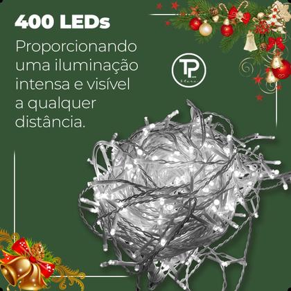 Imagem de Cascata Natalina 400 Leds Decoração Natal Festas Pisca Pisca até 10m Fixo ou 8 Funções 110v e 220v