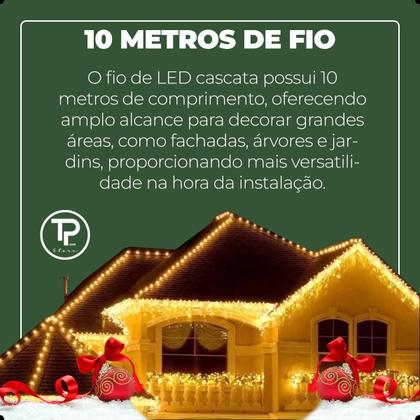 Imagem de Cascata Natalina 400 Leds Decoração Natal Festas Pisca Pisca até 10m Fixo ou 8 Funções 110v e 220v