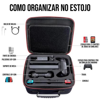 Imagem de Case Bolsa Estojo Compatível Com Nintendo Switch Oled + Grip Controller Joy Colorido