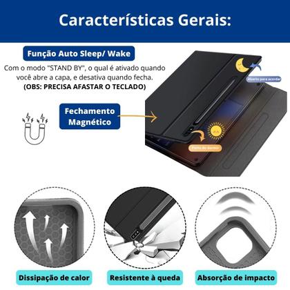 Imagem de Case com teclado em couro para Galaxy Tab S6 Lite P610 10,4"