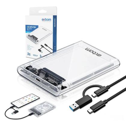 Imagem de Case P/ Hd Note Ssd Android e Pc Tipo-c Sata 2.5" Usb 3.0 Transparente Cghd-70